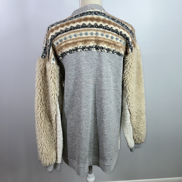 Anthropologie Amadi Chaparral cardigan mixed media knit Sherpa size Large - Picture 4 of 10